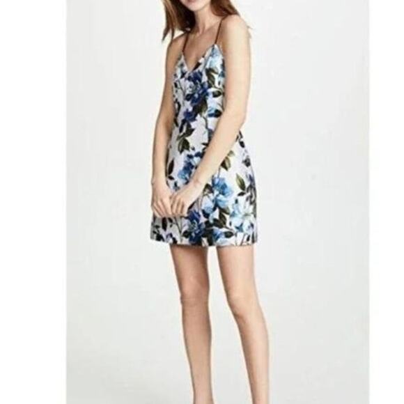 Alice + Olivia Tayla Floral Jacquard Paneled Floral Multicolor Mini Lined Dress - Picture 1 of 9
